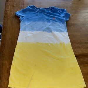 Polo by Ralph Lauren Blue and White Sheath Dress with Flutter Sleeves